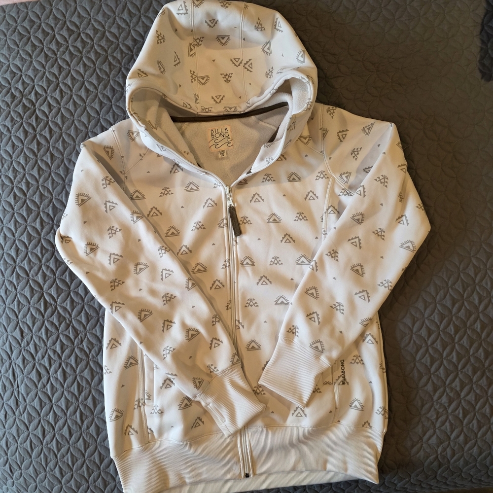 Billabong Womens Full Zip Funnel Neck Hoodie, Neutral Colors, Size L